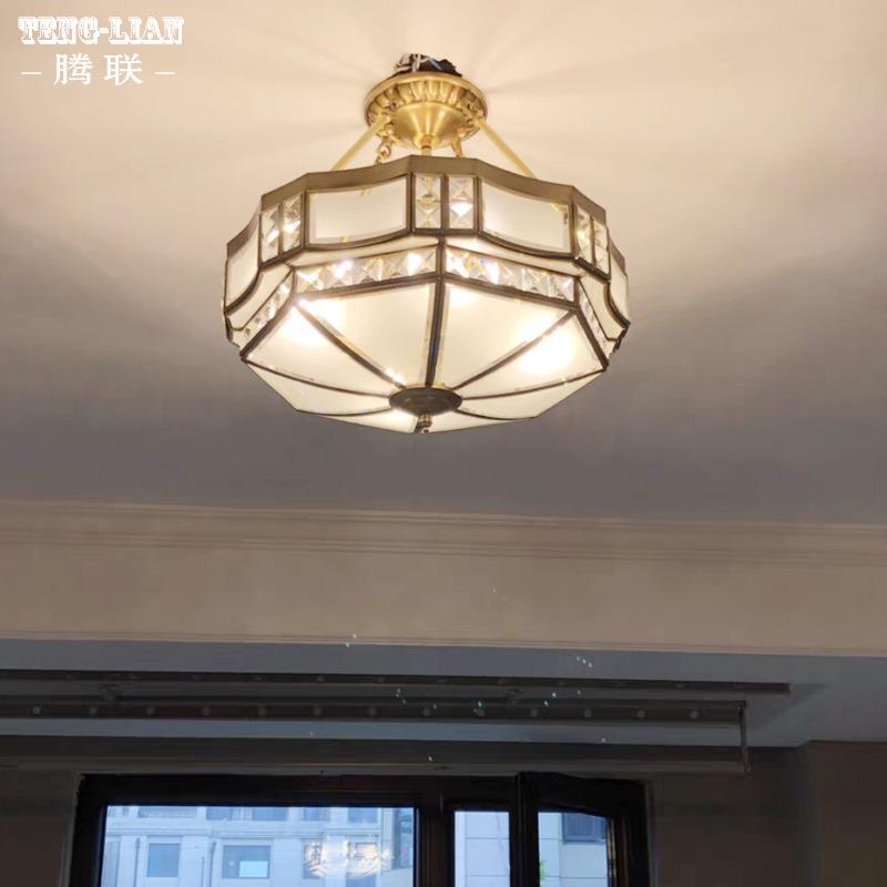 美式全铜卧室水晶吸顶灯简约客厅房间灯大气餐厅书房走廊阳台灯具