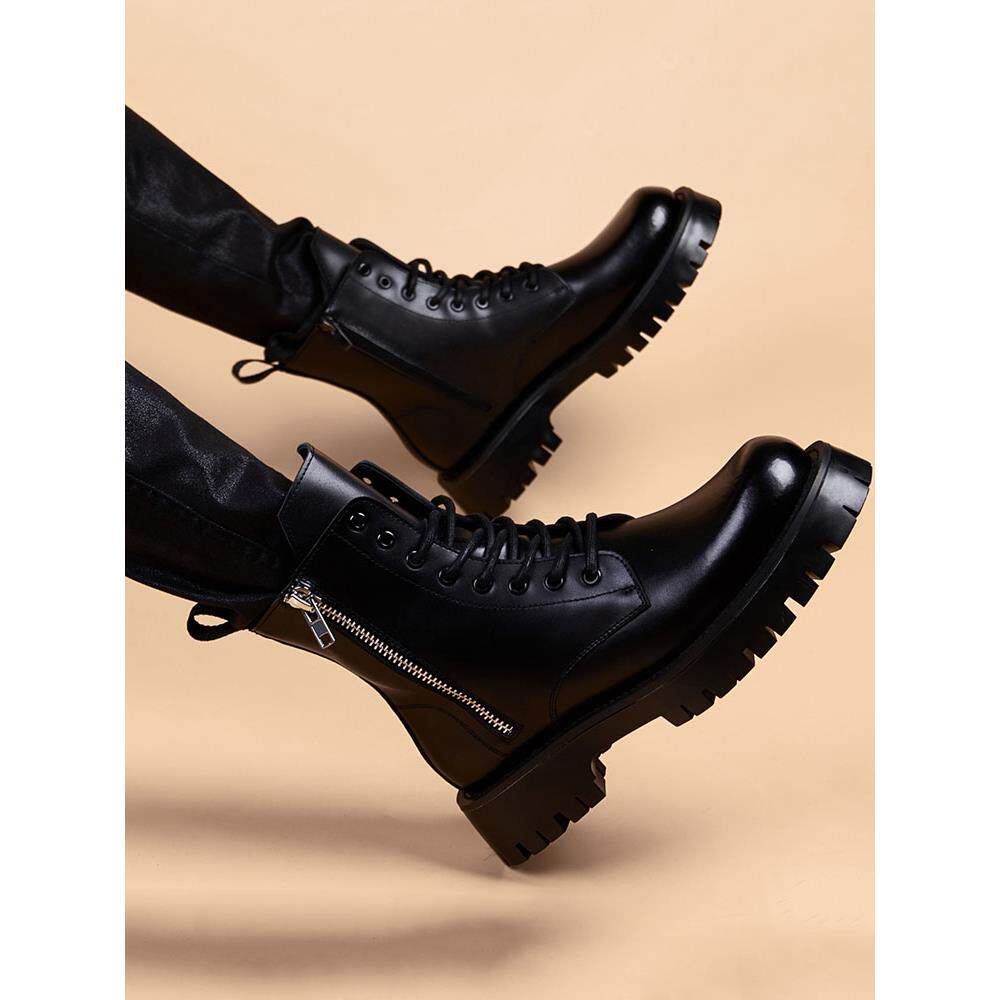 真皮马丁靴男高帮大头皮鞋内增高英伦风2025秋冬潮流男士工装鞋子