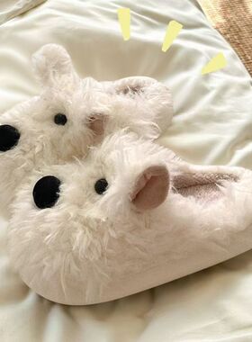 新款炸毛狗加厚包头棉拖鞋可爱宿舍冬天室内防滑保暖包头毛绒拖鞋