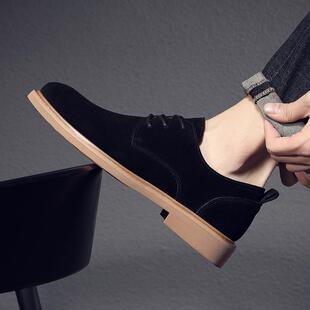 高档务男鞋秋休季麂皮靴男麂低帮英国真皮软底商闲磨砂皮皮鞋