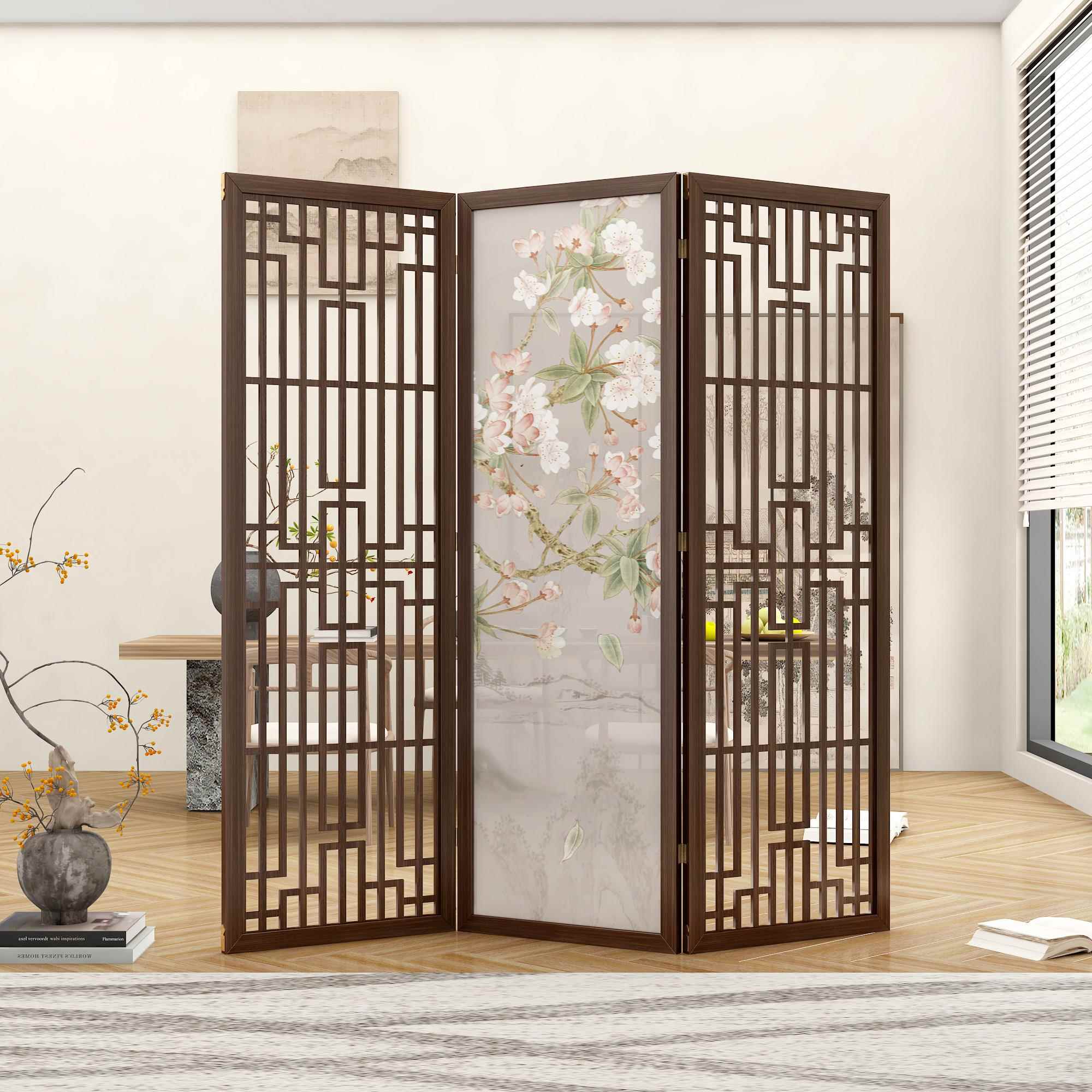 花鸟折叠高档实木屏风隔断客雕花厅简约现中代户玄关式办公室茶入