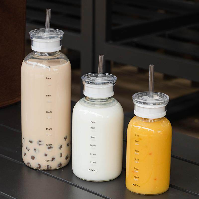 双盖高硼硅高颜值玻璃水杯玻璃杯女茶杯家用耐高温杯子带盖子吸管