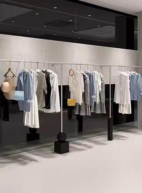 服装店展示架上墙不锈钢挂衣架男装女装店壁挂式衣服陈列货架黑色
