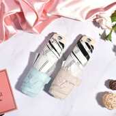 yoco条纹大花折叠拉链扁日系简约黑胶遮阳防UV太阳伞女晴雨两用