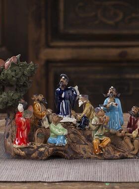 特价家装中国风八仙过海陶瓷假山盆景摆件家居装饰手工艺品盆栽