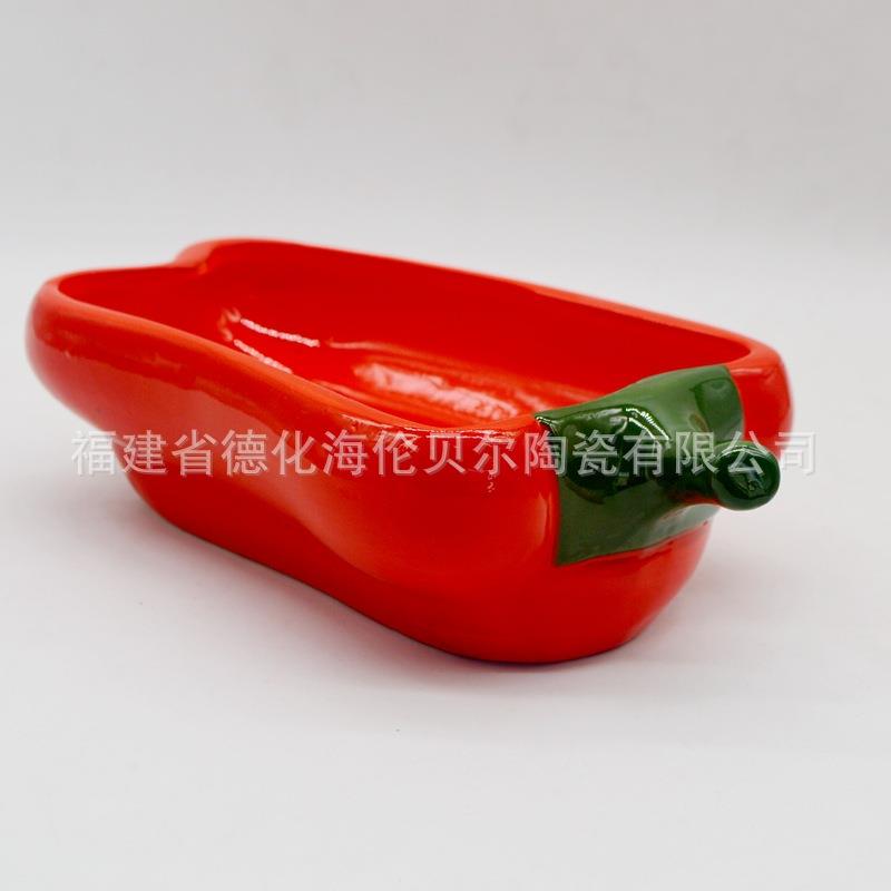 创意红色彩绘陶瓷辣椒焗饭碗出口外销 厨房用品陶瓷辣椒沙拉碗