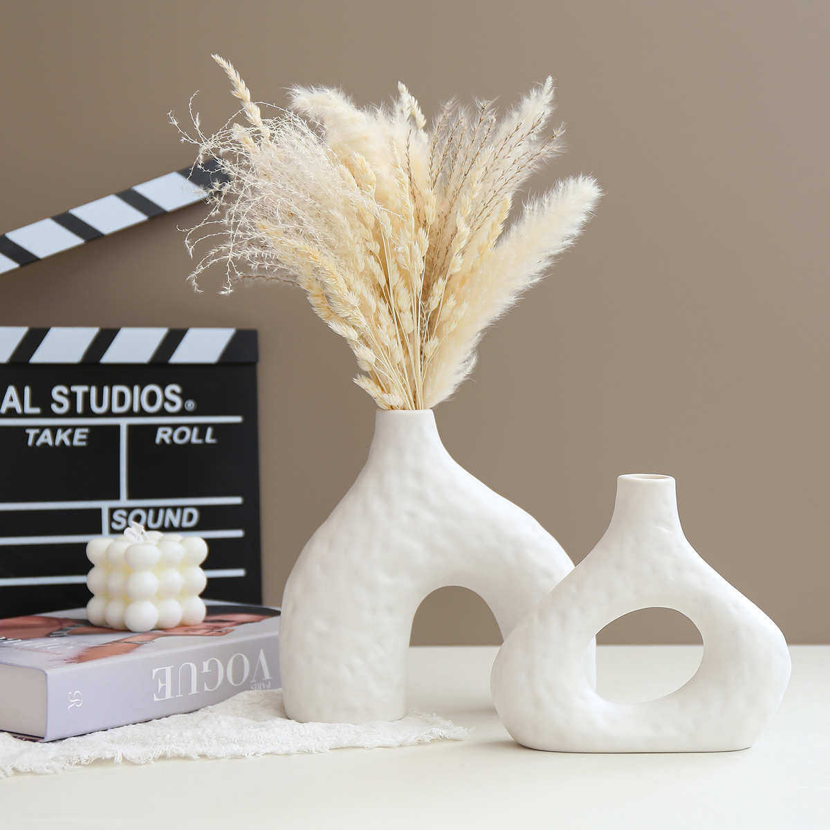 北欧风外贸热销黑白色陶瓷花瓶套装家居插花器玄关摆件,家居饰品,花瓶,淘宝优惠券,粉丝福利购,淘宝优惠卷