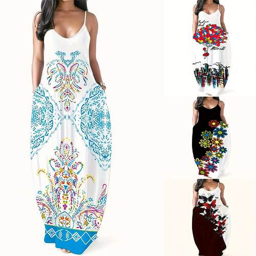 Cool camisole long skirt printed dress for women