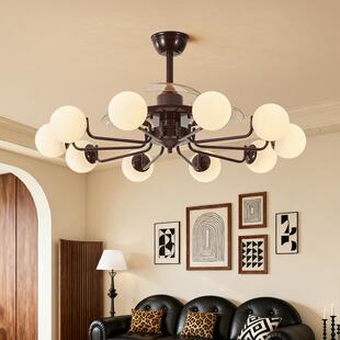 复古卧室创意高级魔豆风扇灯 中古风扇灯客厅餐厅吊灯美式 新款 法式