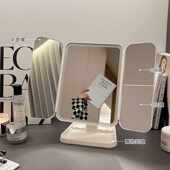 led光补真实贝壳化妆镜桌面台式 收纳盒梳妆镜宿舍折叠镜充电三面