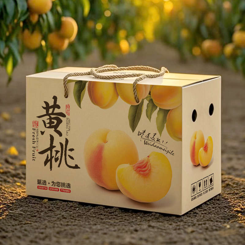 黄桃礼盒包装盒锦绣黄桃包装箱黄桃纸箱子5/10斤装炎陵黄桃包装盒