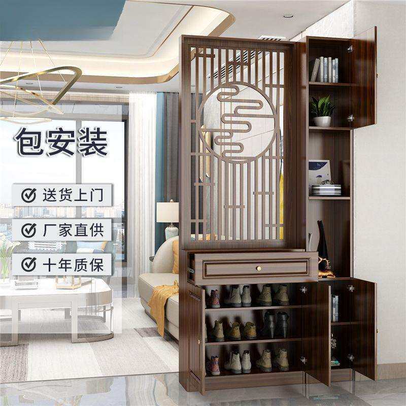 摆放新中式镂空雕花置物架现代入户门玄关柜屏风隔断客厅置物架