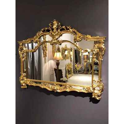 欧式复古浴室镜法式实木雕花高档巴洛克重工玄关壁炉卫生间装饰镜