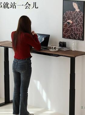 实木电动升降桌小寸超窄4桌MXQ0cm吧发台沙后长条尺黑胡桃木书可