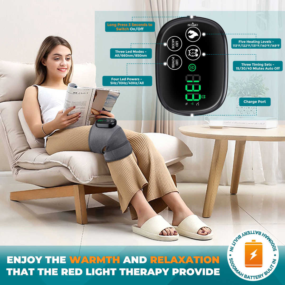 红光理疗加热护膝护肩护肘44颗灯珠660nm850nm红外护膝按摩仪