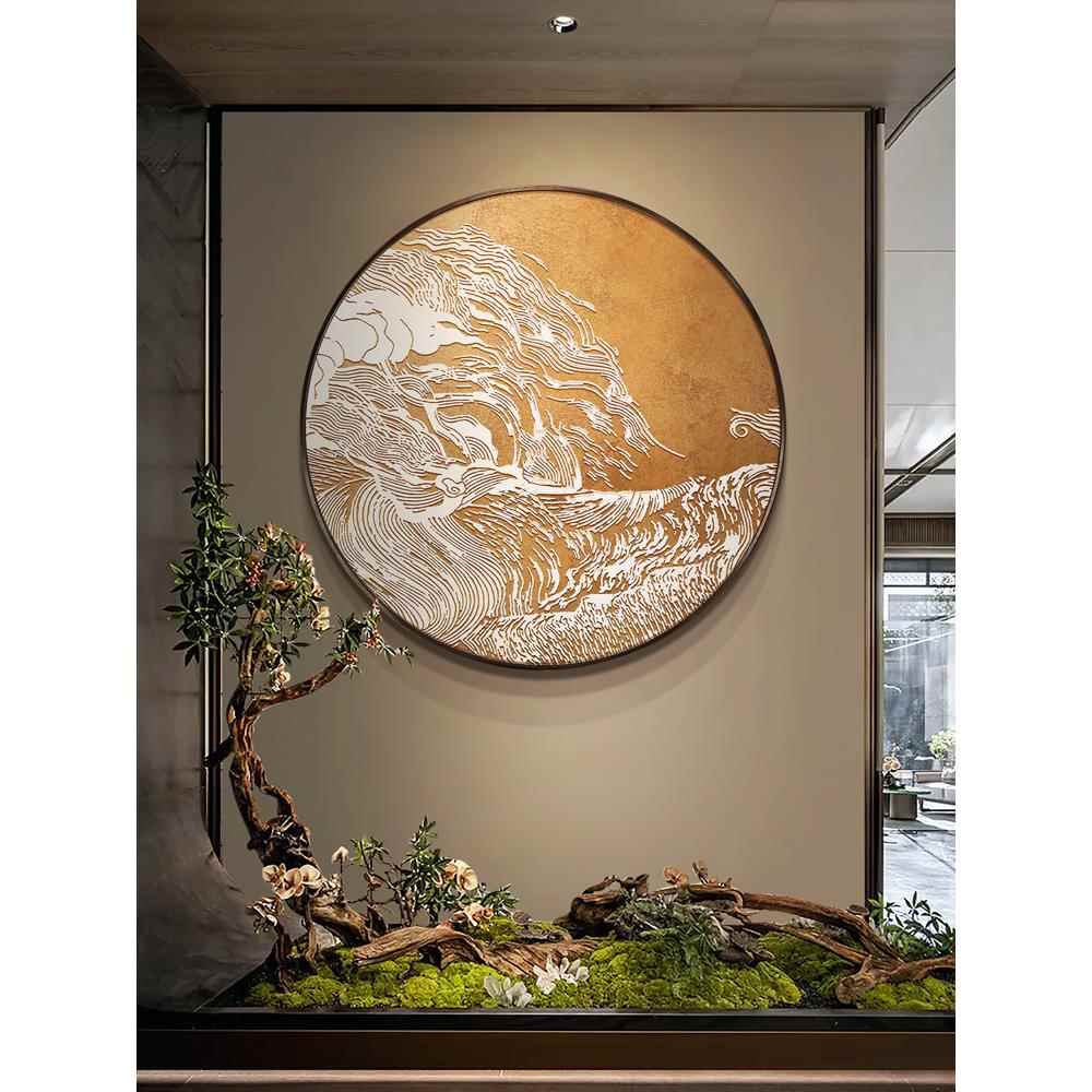 入户玄关装饰画新中式石竹图浮雕立体挂画办公室茶桌背景墙面壁画