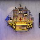 酒吧餐厅酒庄网红铁艺壁挂帆船装 饰置物架创意发光展示红酒架书柜