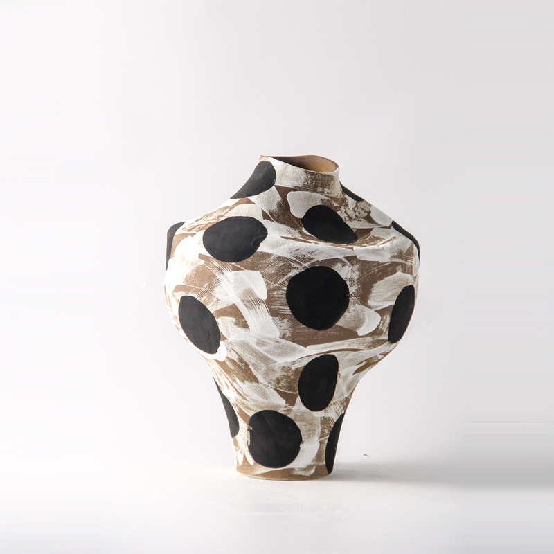 侘寂风波点黑陶瓷花瓶售楼处陶罐花器样板房玄关餐桌软装饰品摆件