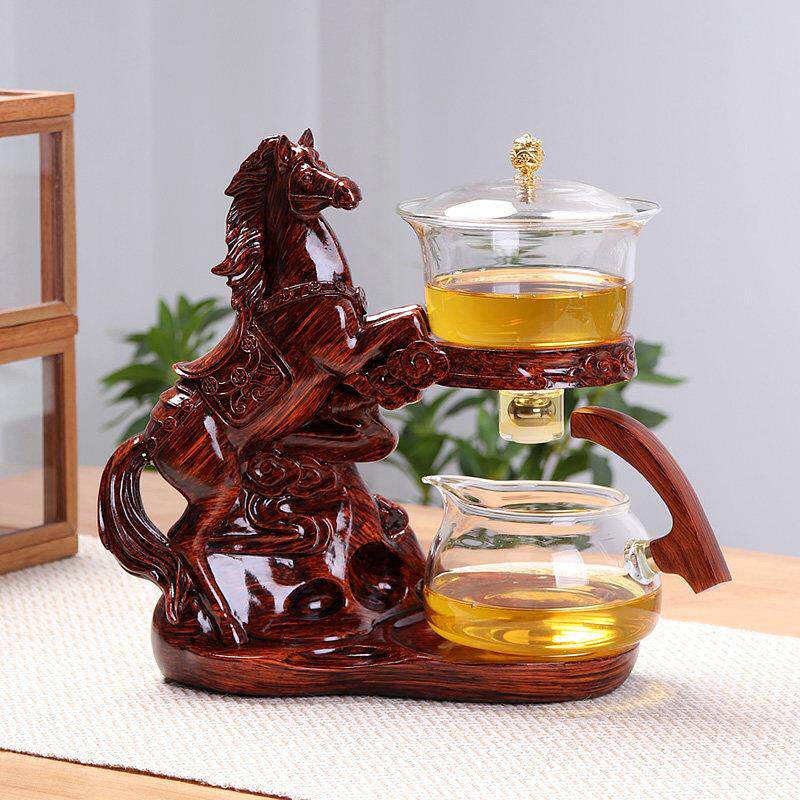 马到成功茶具套组家用耐热玻璃懒人泡茶器创意中式客厅磁吸泡茶壶
