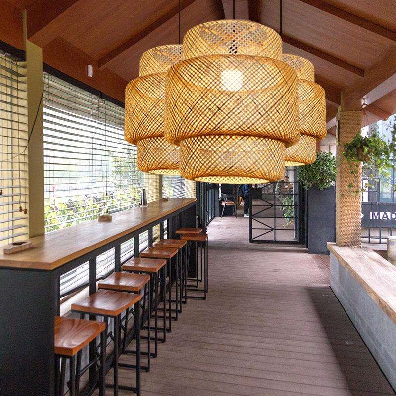 新中式竹编灯罩餐厅吊灯禅意客厅卧室民宿茶室火锅店竹艺复古灯笼