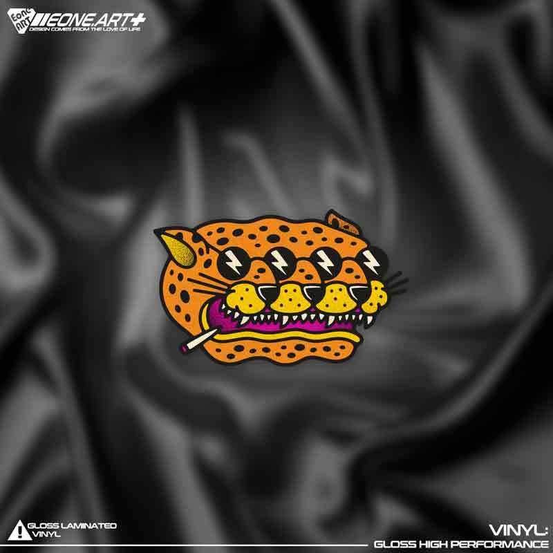 EONE反光车贴三头重叠豹头墨镜香烟轻奢风车身玻璃行李箱防水贴纸