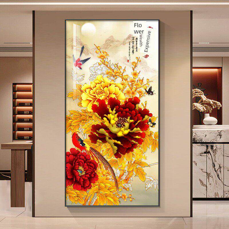 入口装饰画,鲜花盛开,财富,入口走廊,过道挂画,牡丹花鸟寓意