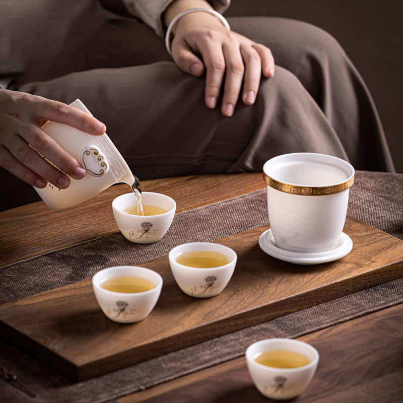 过滤小套茶水分离杯羊脂玉茶具瓷旅行家用杯快便携泡茶客功夫