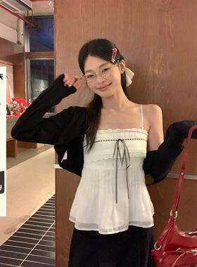 宋正恩蕾丝小可爱白色吊带背心女内搭夏季性感辣妹独特漂亮露肩上
