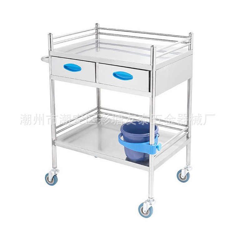 不锈钢双抽屉滑轮推车置物仪器工具车多功能抢救车纹绣美容工具车