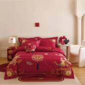 婚庆四件套纯棉轻奢刺绣红色床上用品被套全棉龙凤结婚4件套高档