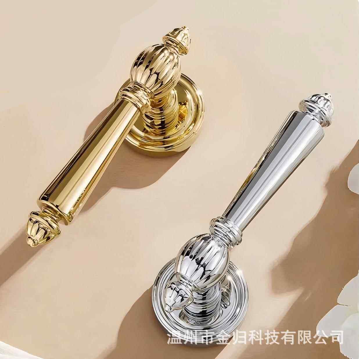 法式门锁室内拉丝金复古把手奶油风静音锁体磁吸家用木门门锁