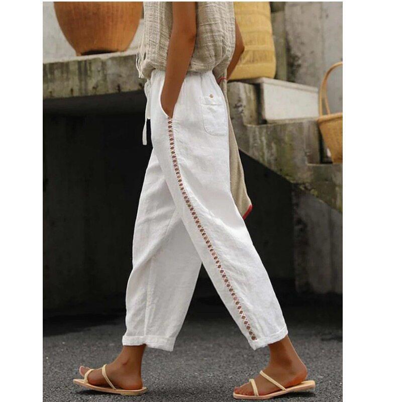 Women Side Lace Pocket Drawstring Versatile Casual Pants