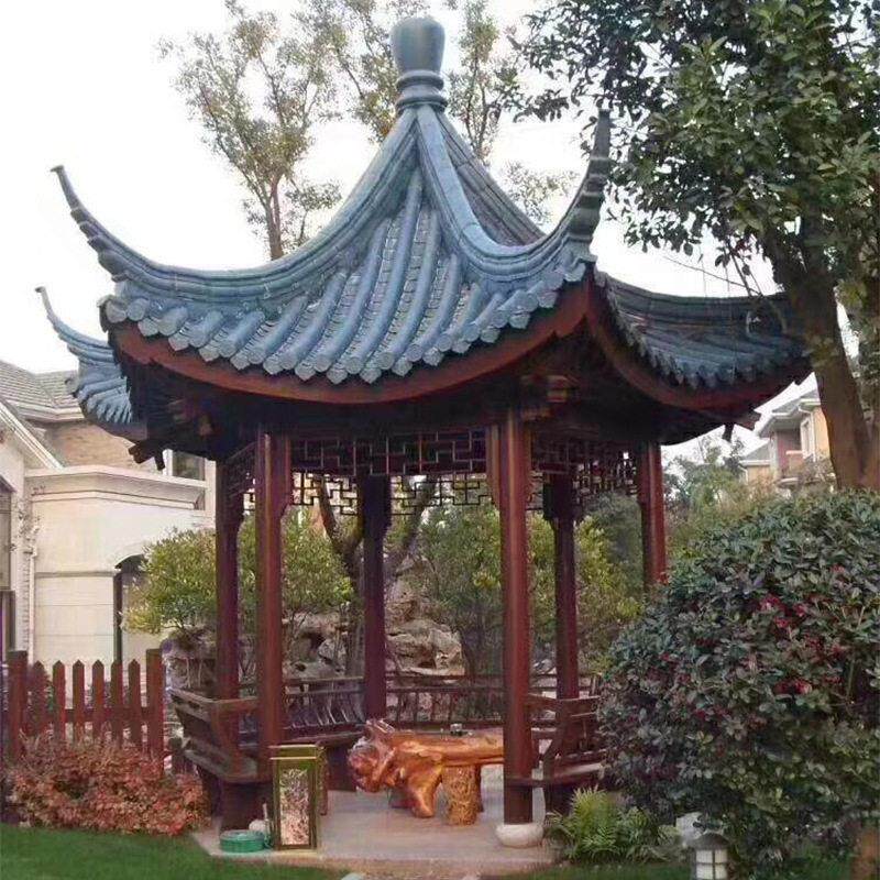 仿古户外六角凉亭庭院别墅实木亭子双层碳化防腐木制花园古建