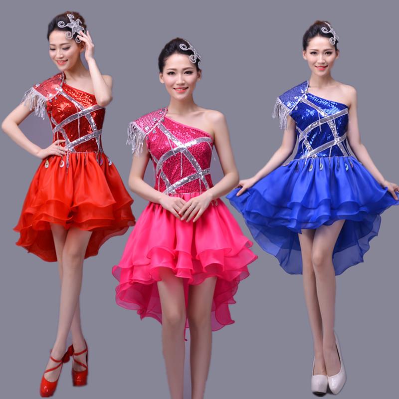 成人现代舞演出服亮片开场舞短裙伴舞服广场舞表演服拉丁舞裙女装