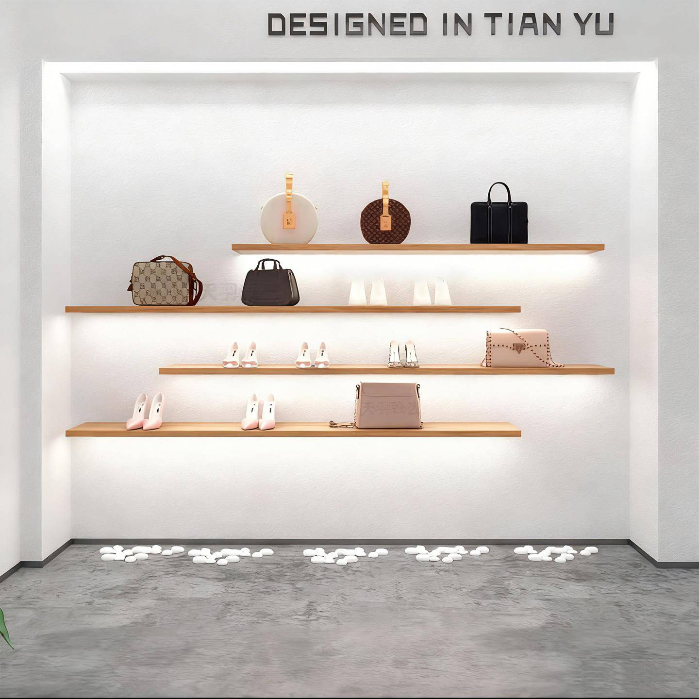 鞋店鞋架一字板置物架隔板服装店上墙鞋架包包展示架松木实木板架