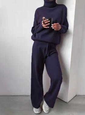 Turtleneck solid color casual fashion sweater knitted pants