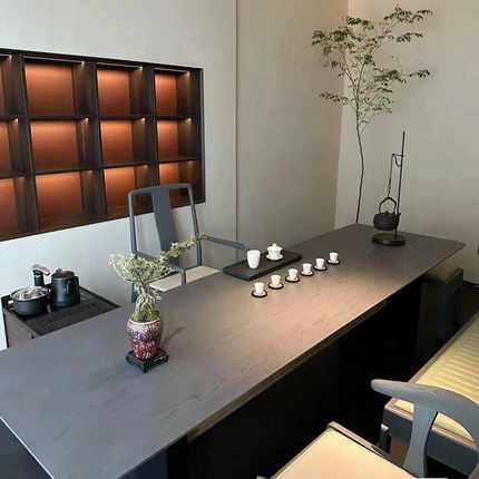 7W新中式北美黑胡桃实木茶桌现代简约办公室接待泡茶桌茶室家用茶
