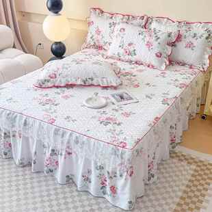 新款 浪单漫法田园朵风双人床单件床 云印花全夹棉LIZ床裙三件套式