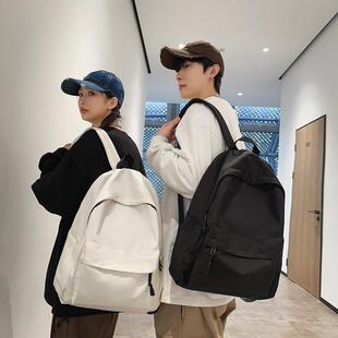 双肩包简约书包黑色大学生ins高颜值初中生大容量纯色背包男生