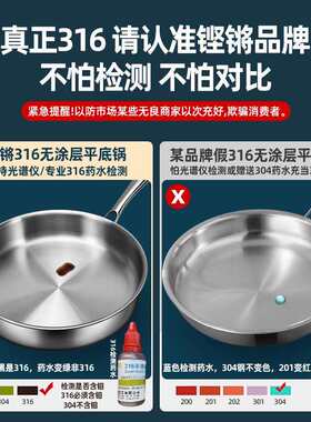 铿锵316不锈钢平底锅无涂层加深电磁炉不沾煎锅家用炒菜锅小24cm