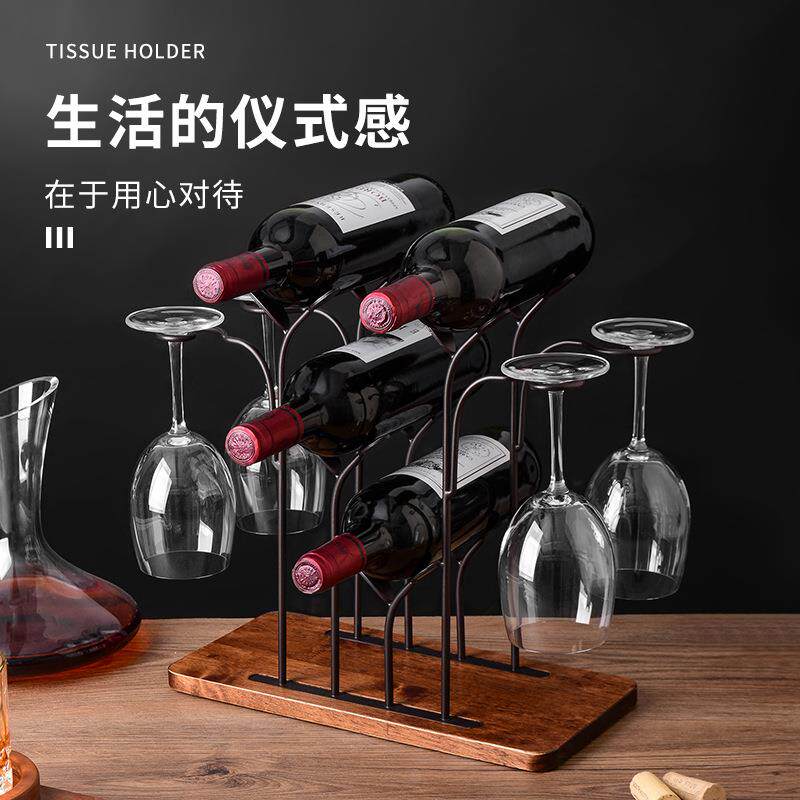 欧式创酒意铁艺实木红酒酒架CYF-069A餐厅吧摆件复复古红瓶轻奢古