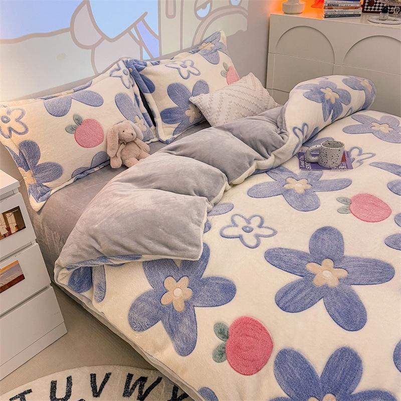 法兰绒珊瑚被套加厚学生床品套件