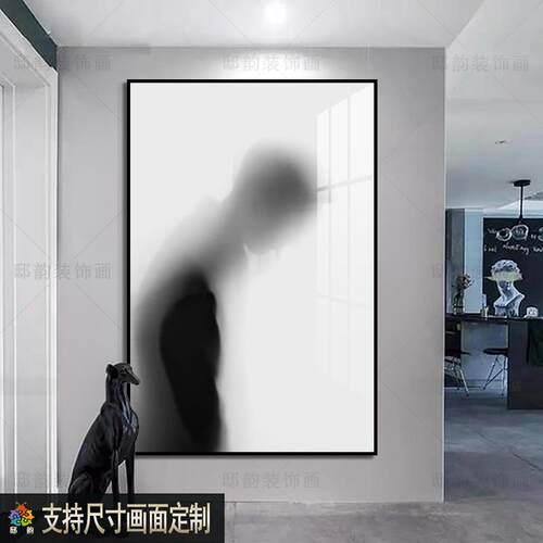 客厅意式极简抽象挂画 画酒店民宿过道玄关壁画 画现代黑白高级感