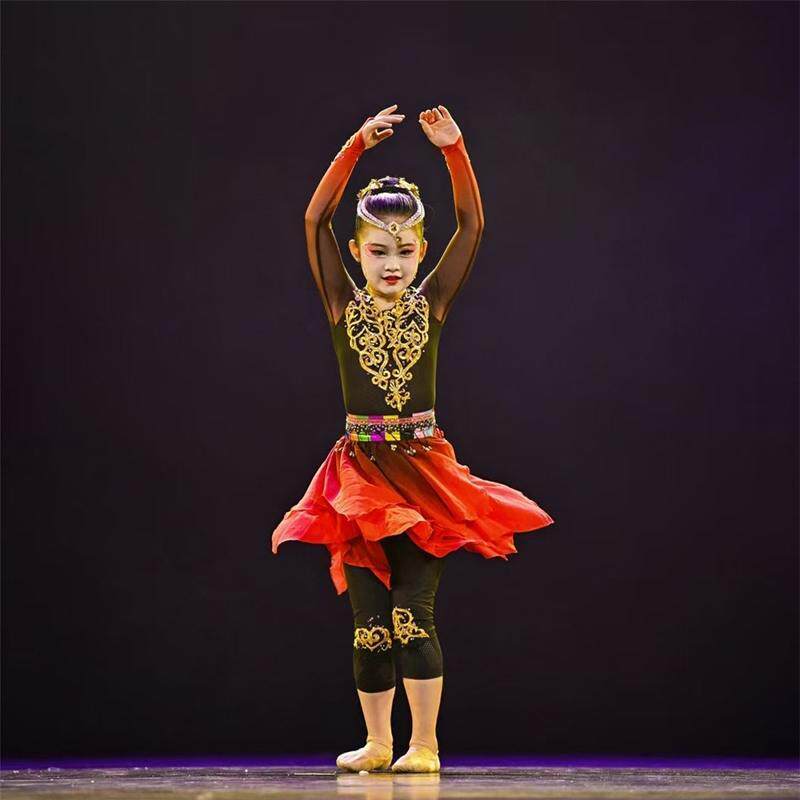 新款儿吾童新疆铃铛舞演出服维族服装古蹈族丽手鼓舞维服饰裙女童