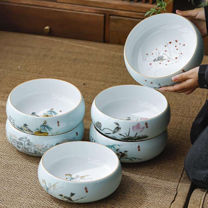 大号茶洗缸特大水盂功夫笔洗茶具盆配件大全陶瓷器高档家用品中式