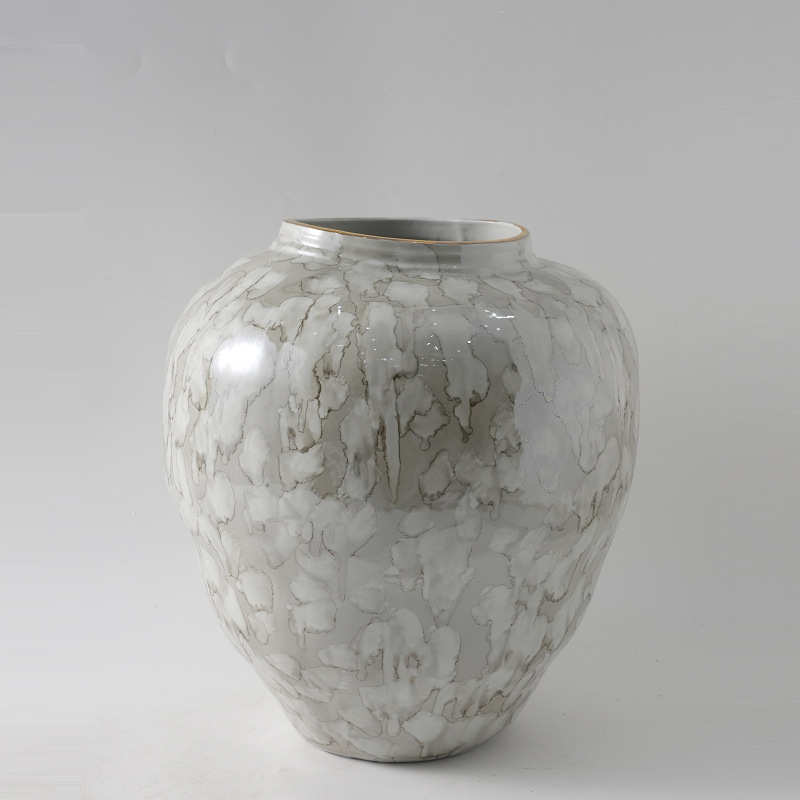 景德镇高级感陶瓷花瓶侘寂中式珠光色陶罐大花器民宿玄关装饰摆件