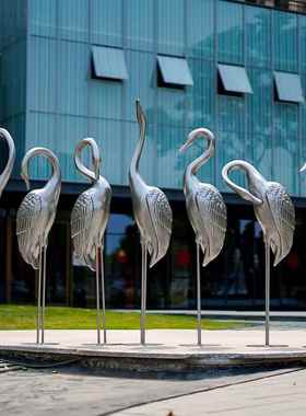 仿真仙鹤摆件外玻璃钢仿真仙鹤雕塑园林景观庭院小区户仿售楼铜部