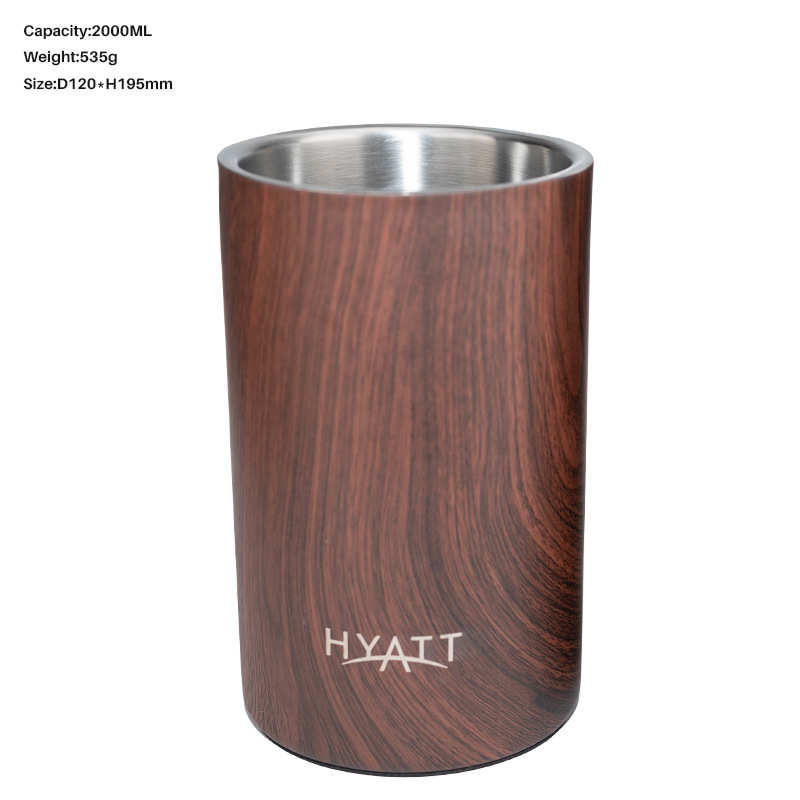304不锈钢双层木纹冰桶保温冰桶金属冰块桶直身腰形冰客厅冰粒筒