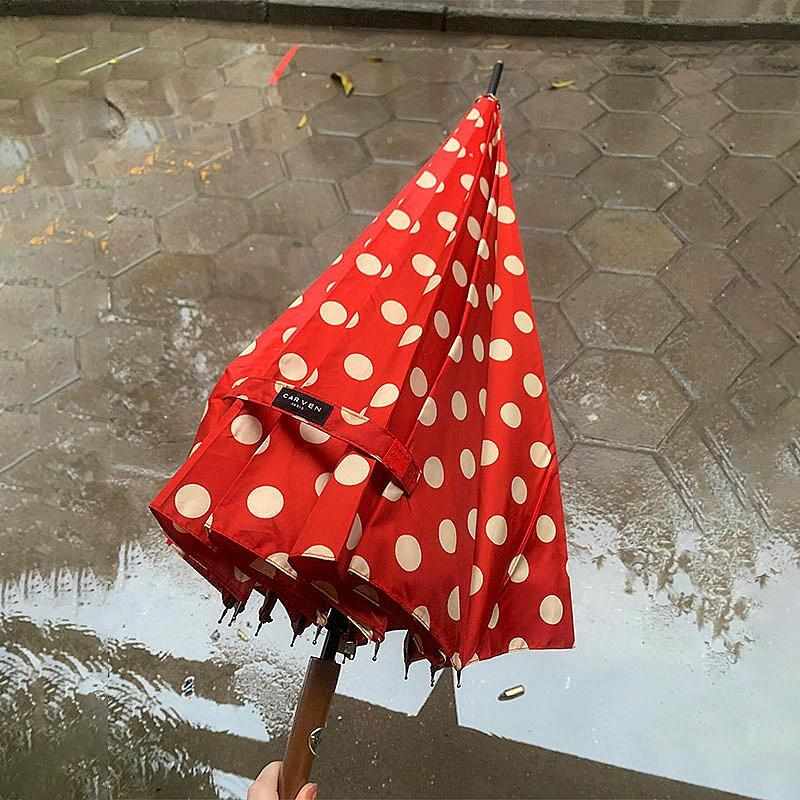 高颜值复古波点雨伞女晴雨两用长柄加大加厚加固防晒防紫外线