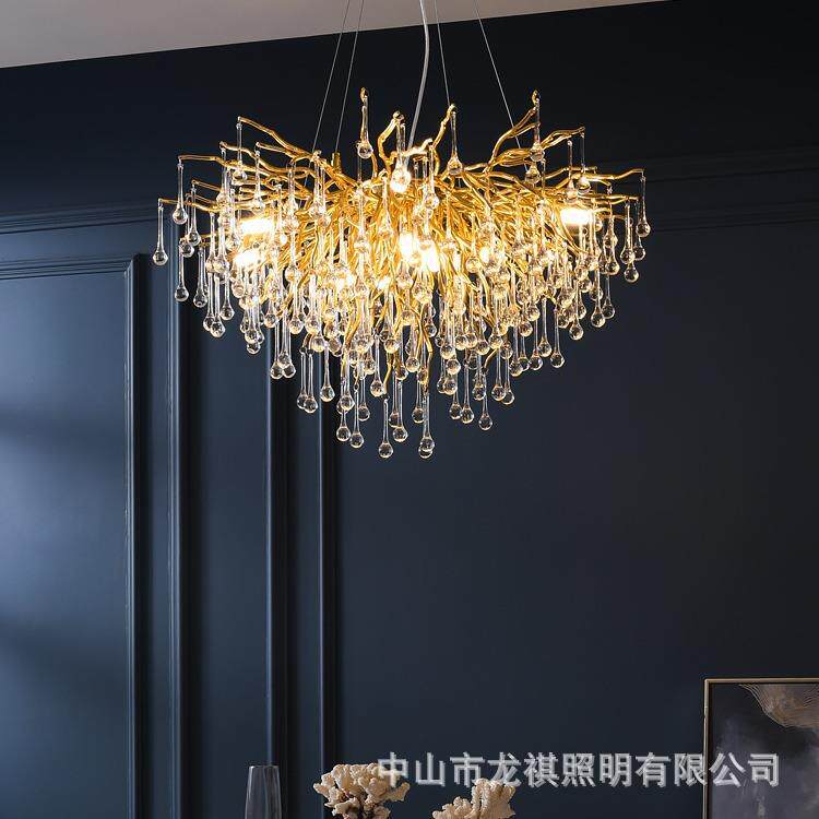 后现晶代轻奢814法式水晶简约餐厅意客灯厅灯奢华树创枝水滴水吊
